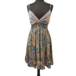 Boho Fashion S? Fairycore Satin Colorful Dress Hippie Sundress Spaghetti Strap